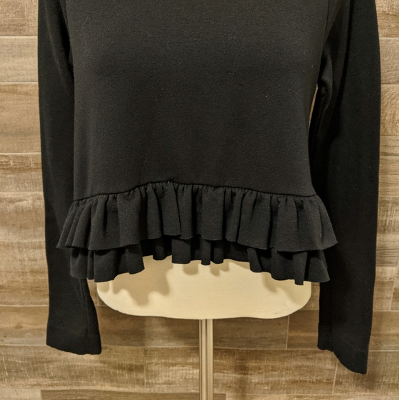Truly Madly Deeply Cropped Sweatshirt Black Ruffle - Picture 2 of 5